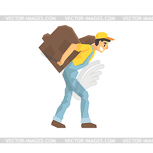 Worker Walking With Amchair On Back, Delivery - royalty-free vector clipart