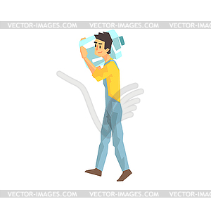 Worker Carrying Large Bottle Of Water For Office, - vector image