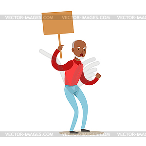 Old Black Man Marching In Protest With Banner, - vector clip art