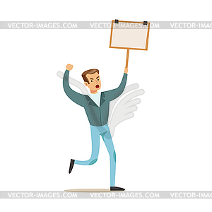 Man Throwing Fist In Air Marching In Protest With - vector clip art