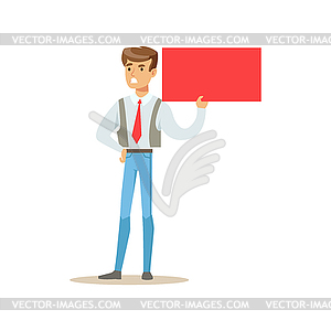 Office Worker Marching In Protest With Banner, - vector clip art