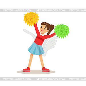 Girl Cheerleader, Creative Child Practicing Arts - vector clipart