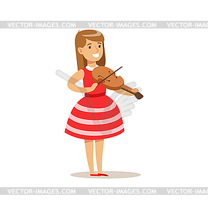 Girl Playing Violin, Creative Child Practicing - vector image