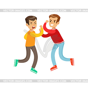 Two Equal Size Boys Fist Fight Positions, Aggressiv - vector clipart / vector image