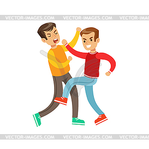 Two Boys Fist Fight Positions, Aggressive Bully In - color vector clipart