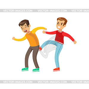 Two Boys Fist Fight Positions, Aggressive Bully In - vector clipart