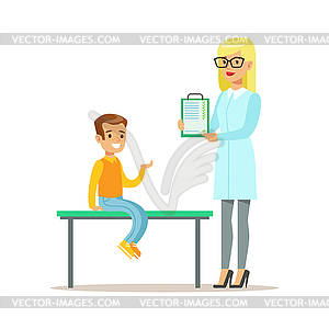 Boy On Medical Check-Up With Female Pediatrician - vector image