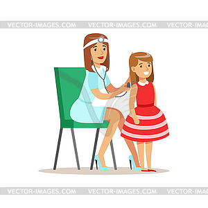 Girl Checked With Sthetoscope On Medical Check-Up - vector image