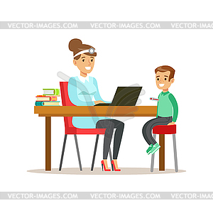 Kid On Medical Check-Up With Female Pediatrician - vector EPS clipart