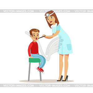 Kid On Medical Check-Up With Female Pediatrician - vector image