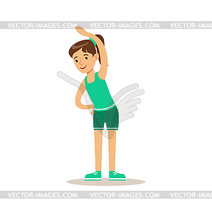 Girl Doing Stretching Exercise, Kid Practicing - stock vector clipart