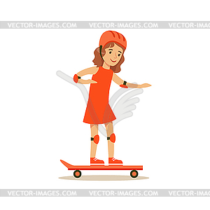 Girl Skateboarding, Kid Practicing Different - royalty-free vector image