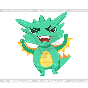 Little Anime Style Baby Dragon Angry In Offence - vector image