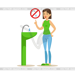 Woman Showing Not To Vaste Water , Contributing Int - vector clip art