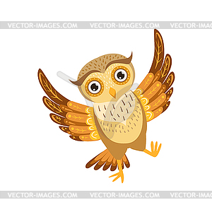 Happy Owl Cute Cartoon Character Emoji With Forest - vector image