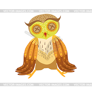 Sick Owl Cute Cartoon Character Emoji With Forest - vector image