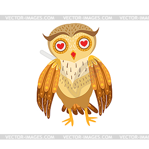 Owl In Love Cute Cartoon Character Emoji With Fores - vector clip art