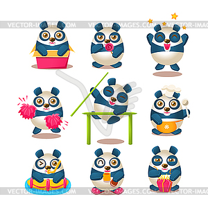 Cute Panda Emoji Коллекция С гуманизированного мультяшный - изображение в векторном формате