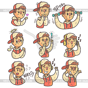 Boy In Cap And College Jacket Collection Of - vector image