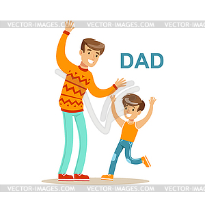 Dad Playing With His Son, Happy Family Having Good - vector image