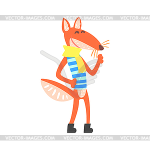 Fox In Stripy Sleeveless Marine Top And Scarf, - vector image