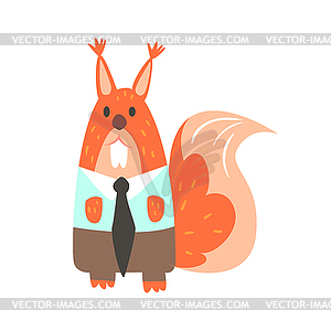 Squirrel In Office Clothes With Tie, Forest Animal - vector clipart
