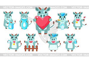 Cute Cow Character Set - vector clip art