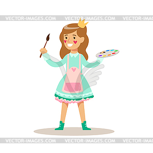 Девочка Painter с краской Ношение короны, дети в - изображение в векторе / векторный клипарт