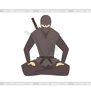 Ninja Wearing Full Black Covering Clothes Martial - vector image
