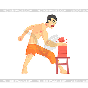 Man Breaking Bricks With Hand Judo Martial Arts - vector clipart