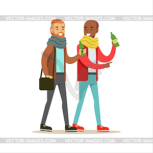 Happy Best Friends Having Drink After Work , Part O - vector clipart