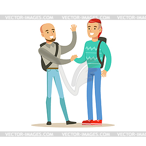 Happy Best Friends Shaking Hands Meeting, Part Of - vector image