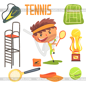 Boy Tennis Player,Kids Future Dream Professional - vector image