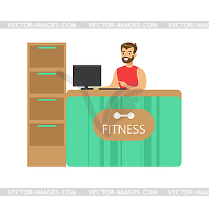 Fitness Club Reception Counter With Male - vector clipart