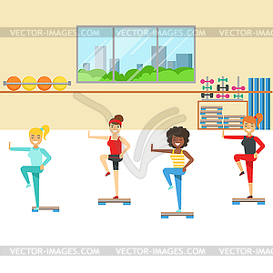 Aerobics Class With Step Equipment , Member Of - vector clipart