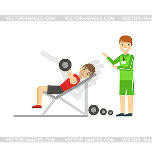 Man Weight Lifting With Personal Trainer, Member - vector clipart