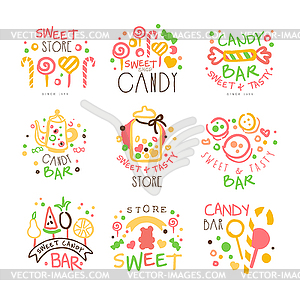 Candy Shop Promo Signs Set Of Colorful Design - vector clip art