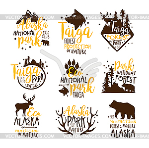 Alaska National Park Promo Signs Series Of - color vector clipart