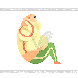 Funny Chubby Man Character Doing Abs Training - vector clipart