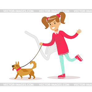 Happy Girl In Classic Girly Color Clothes Smiling - color vector clipart