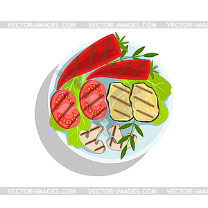 Vegetaran Grilled Set, Oktoberfest Grill Food Plate - vector image