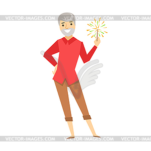 Old Man With Firework, Part Of Funny Drunk People - vector clip art