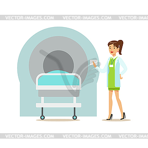 Doctor Standing Next To MRI Magnetic Resonance - vector clip art