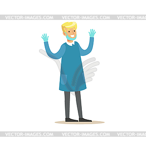 Smiling Surgeon In Full Surgery Outfit Ready For - vector image