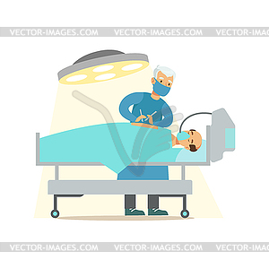 Surgeon Operating On Unconcious Patient In Surgery - vector clipart