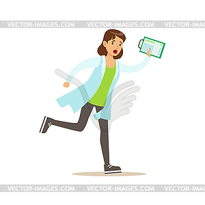Doctor With Clipboard Running Shouting, Emergency - color vector clipart