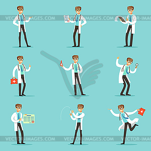 Doctor Work Process Set Of Hospital Related Scenes - color vector clipart