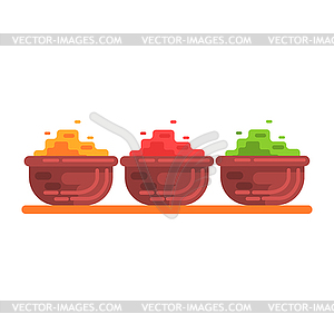 Set Of Different Color Curry Spices On Market, - vector clipart