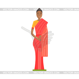 Женщина в национальном костюме Ношение красном сари, Известный - векторный рисунок