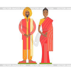 Couple Wearing National Costumes Of Red And Orange - royalty-free vector clipart